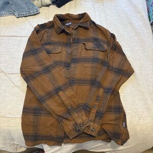 Patagonia Men's Tan and Black Plaid Shirt Jacket